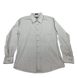 Jos. A. Bank Stays Cool Mens White & Blue Striped Dress Shirt Size 17-33